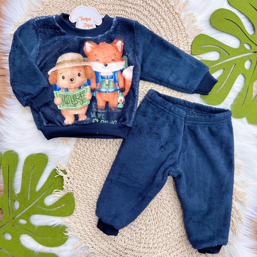  Conj. Casaco Raposa com Doguinho Aventureiros e Calça de Pelinho - Marinho